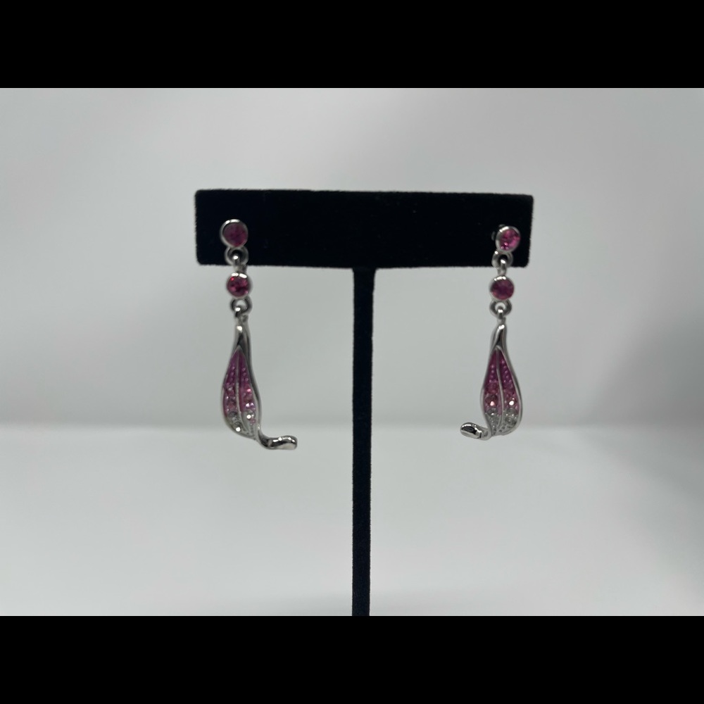 Rose Pink Gemstone and Silver-Toned Statement Necklace/Earring set. New, no tags - Picture 6 of 7